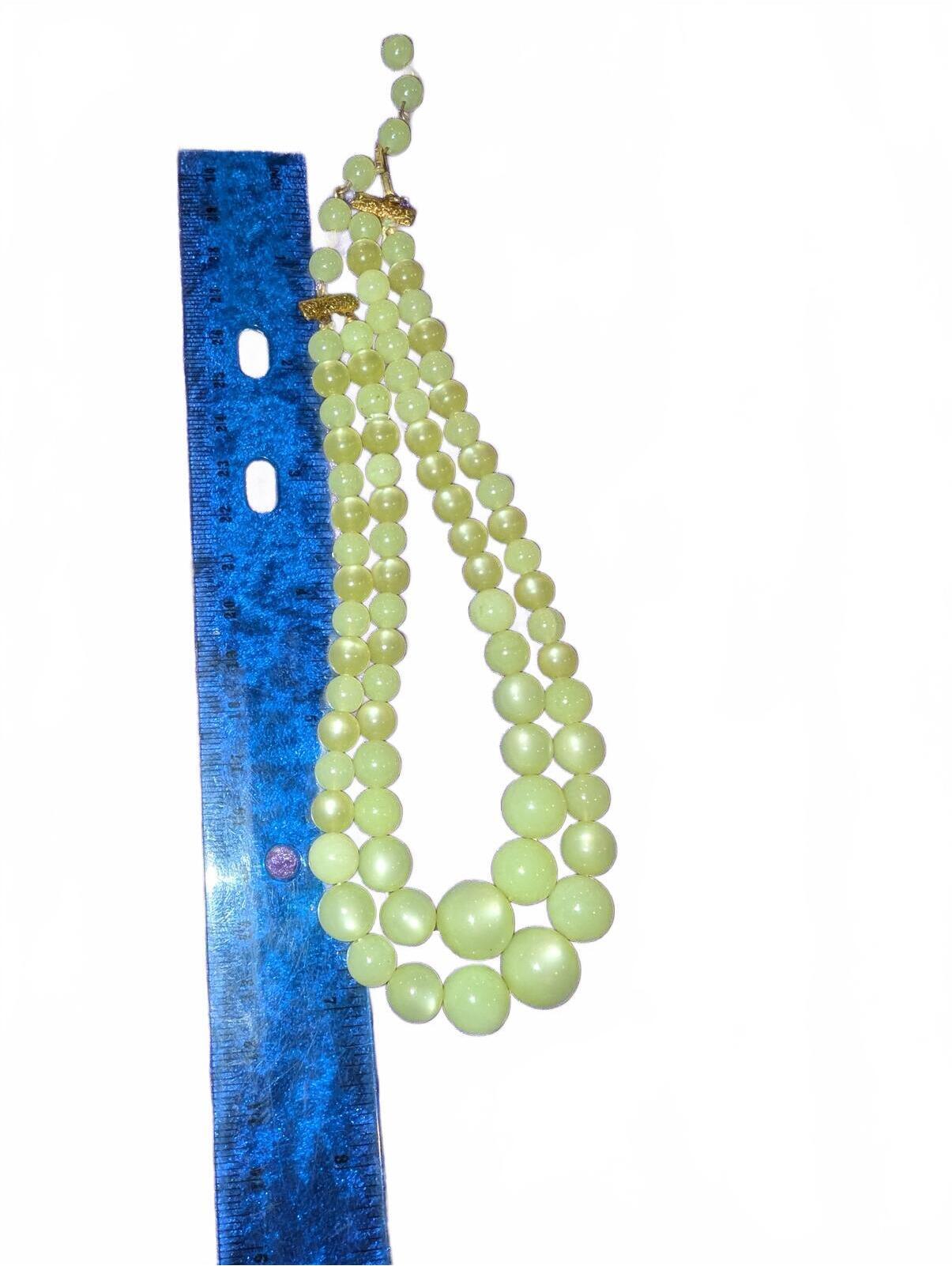 Vintage Japan Multi-Strand Pale Green Beaded Statement Necklace